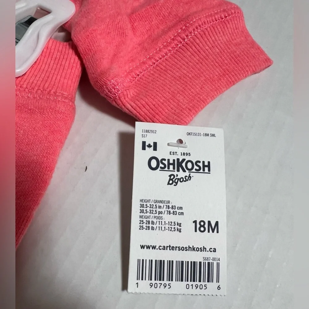 🆕OSHKOSH - 18M - NWT - 2PC SET - INFANT GIRLS CORAL PINK ZIP UP HOODIE AND PANTS - Picture 5 of 8